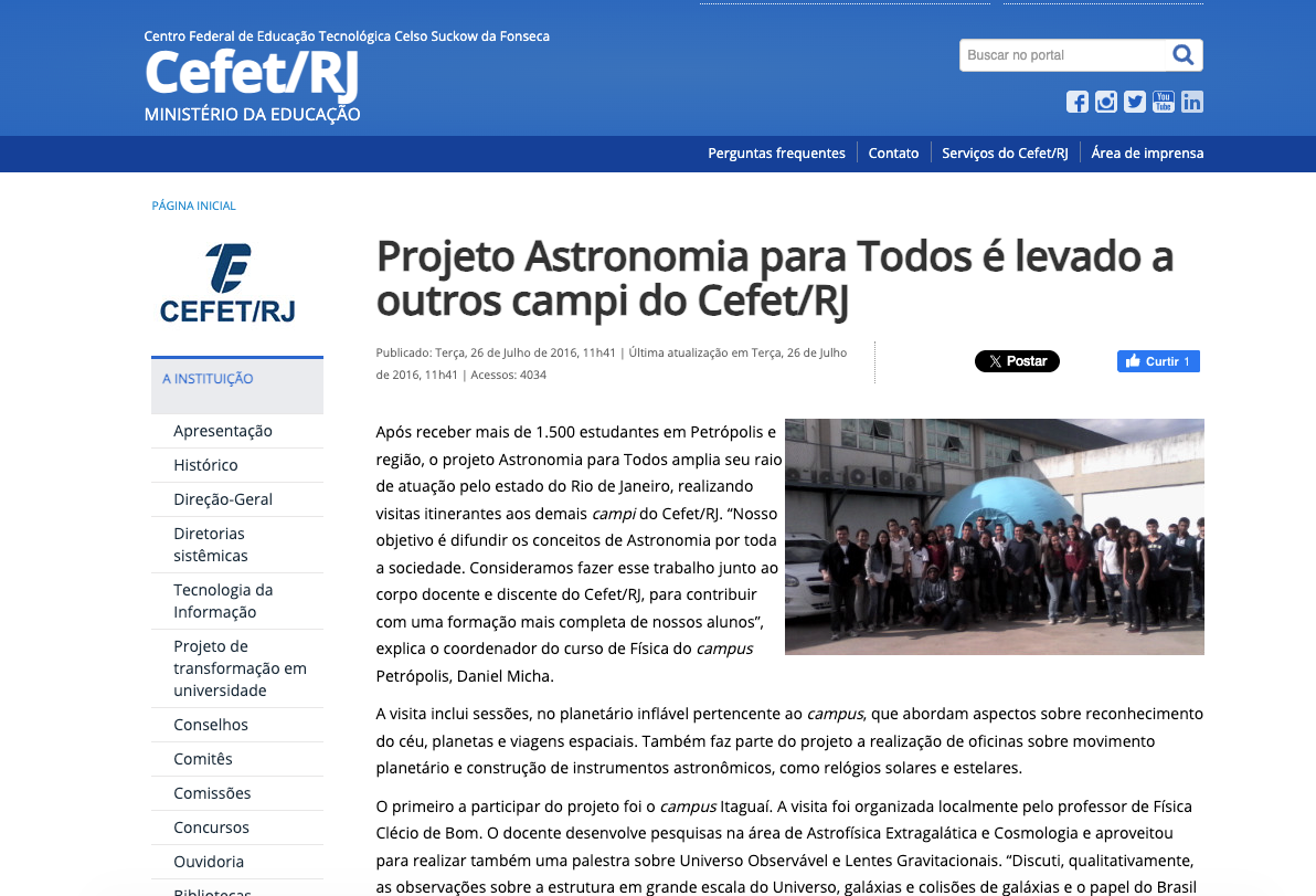 Astronomy for All project reaches other CEFET/RJ campuses