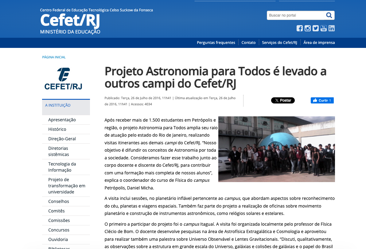 El proyecto Astronomía para Todos llega a otros campus del CEFET/RJ